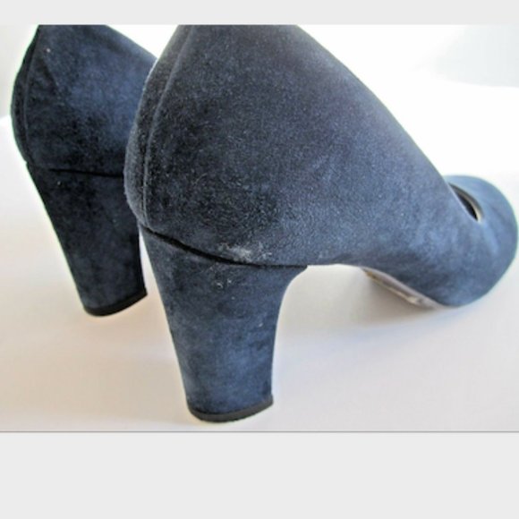 $295 Italy AQUATALIA 8 TINA navy BLUE suede HEELS PUMPS weatherproof shoes w/BOX - Picture 7 of 8